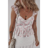 Pink Floral Flutter Peplum Tank Top - L thumbnail