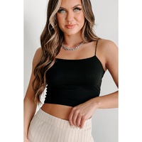 Black Spaghetti Strap Skinny Fit Cropped Tank Top - L thumbnail