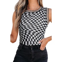 Multicolour Cheetah Checkered Dual Print Reversible Round Neck Mesh Tank Top - L thumbnail