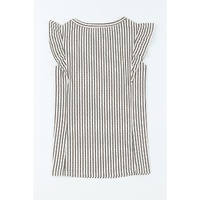 Gray Crew Neck Ruffled Striped Tank Top - M thumbnail