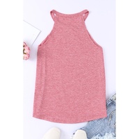 Pink Solid Color Crew Neck Tank Top - M thumbnail