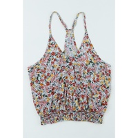 Multicolor Wrapped V Neck Floral Tank Crop Top - M thumbnail