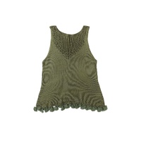 Green Tasseled Crochet Hollow-out Knit Tank - L thumbnail