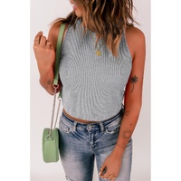Gray Rib Knit Crew Neck Sleeveless Crop Top - 2XL thumbnail