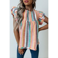 Azura Exchange Striped Tiered Ruffle Cap Sleeve Top - M thumbnail