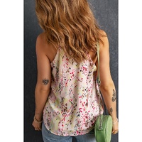 Multicolor Floral Print Spaghetti Straps Tank Top - L thumbnail