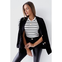 White Striped Print Ribbed O-neck Sleeveless Top - L thumbnail