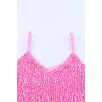 Pink Sequin Adjustable Straps Tank Top - S thumbnail