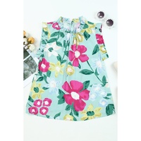 Green Floral Print Ruffle Trim Tank Top - M thumbnail