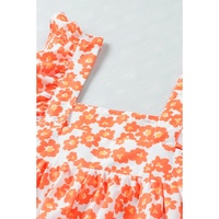 Azura Exchange Orange Floral Print Square Neck Ruffle Tank Top - L thumbnail