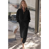 Black Half Zip up Pullover Active Top and Joggers Set - M thumbnail