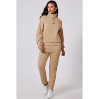 Parchment Solid Half Button Sweatshirt and High Waist Sweatpants Set - 2XL thumbnail