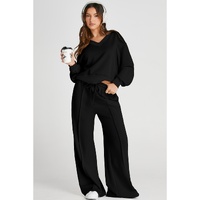 Black V Neck Cropped Seamed High Waist Sports Wear - 2XL thumbnail