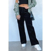 Black Solid Drawstring Waist Wide Leg Pants - S thumbnail