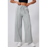 Gray Seamed Drawstring High Waist Wide Leg Sweatpants - S thumbnail