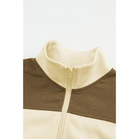 Beige Color Block Drawstring Cropped Athleisure Jacket - M thumbnail