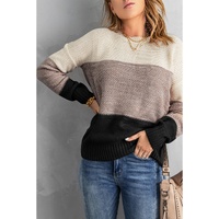 Black Color Block Netted Texture Pullover Sweater - M thumbnail