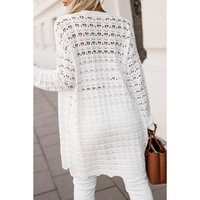 Azura Exchange White Wavy Trim Open Knit Long Sleeve Cardigan - L thumbnail