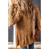 Azura Exchange Khaki Ribbed Trim Eyelet Cable Knit Cardigan - 2XL thumbnail