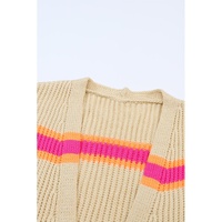 Stripe Printed Ribbed Long Knitted Cardigan - S thumbnail