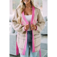 Gray Geometric Cable Knit Pocketed Open Front Cardigan - S thumbnail