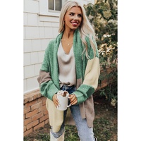 Green Colorblock Draped Open Front Chunky Cardigan - L thumbnail