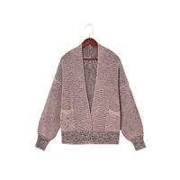 Pink Chunky Waffle Knit Oversized Collar Cardigan - S thumbnail