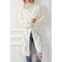 White Rhombus Hollowed Knit Open Front Cardigan - XL thumbnail