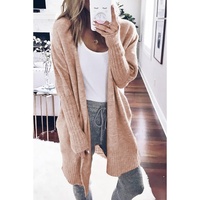 Smoke Gray Ribbed Trim Puff Sleeve Open Cardigan - L thumbnail