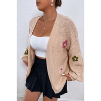 Smoke Gray Floral Applique Drop Shoulder Bubble Sleeve Cardigan - L thumbnail