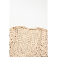 Apricot Hollow Out Knit Drop Shoulder Open Front Cardigan - M thumbnail