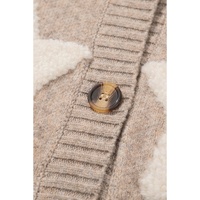 Khaki Sherpa Star Pattern Textured Sweater Cardigan with Pockets - L thumbnail