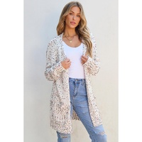 White Confetti Rib Knit Long Sleeve Cardigan - L thumbnail