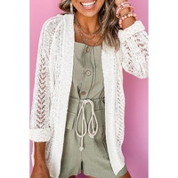 White Solid Open Knit Cardigan - M thumbnail