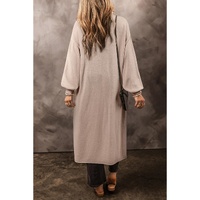 Beige Side Pockets Open Front Long Knitted Cardigan - M thumbnail