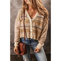 Khaki Buttoned V Neck Cropped Cardigan - 2XL thumbnail