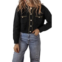 Black Shimmer Flap Pocket Button up Cardigan - M thumbnail