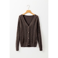 Dark Khaki Open Knit Drop Shoulder Sweater Cardigan - 2XL thumbnail