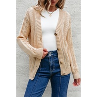 Beige Open Knit Drop Shoulder Sweater Cardigan - 2XL thumbnail