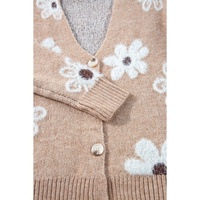 Smoke Gray Floral Print V Neck Knitted Button up Cardigan - L thumbnail