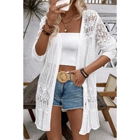 White Crochet Hollow Out Open Front Cardigan - XL thumbnail