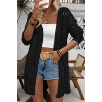 Black Crochet Hollow Out Open Front Cardigan - L thumbnail