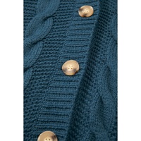 Peacock Blue Cable Knit Button Front Pocketed Baggy Cardigan - M thumbnail