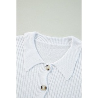 White Collared Button-up Loose Fit Casual Sweater - S thumbnail