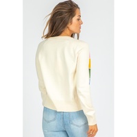 White Stripe Colorful Pattern Button Front Sweater Cardigan - L thumbnail