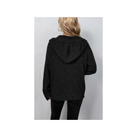 Black Drawstring Hooded Button Up Drop Shoulder Sweater Cardigan - S thumbnail