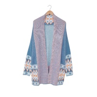 Azura Exchange Blue Aztec Print Open Front Knitted Cardigan - L thumbnail