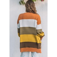 Open Front Pocketed Colorblock Cardigan - S thumbnail