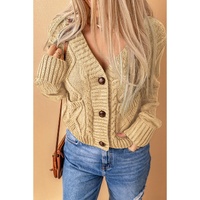 Azura Exchange Beige Front Pockets Buttons Textured Cardigan - L thumbnail