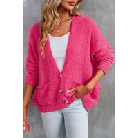 Rose Buttons Front Pocketed Sweater Cardigan - L thumbnail